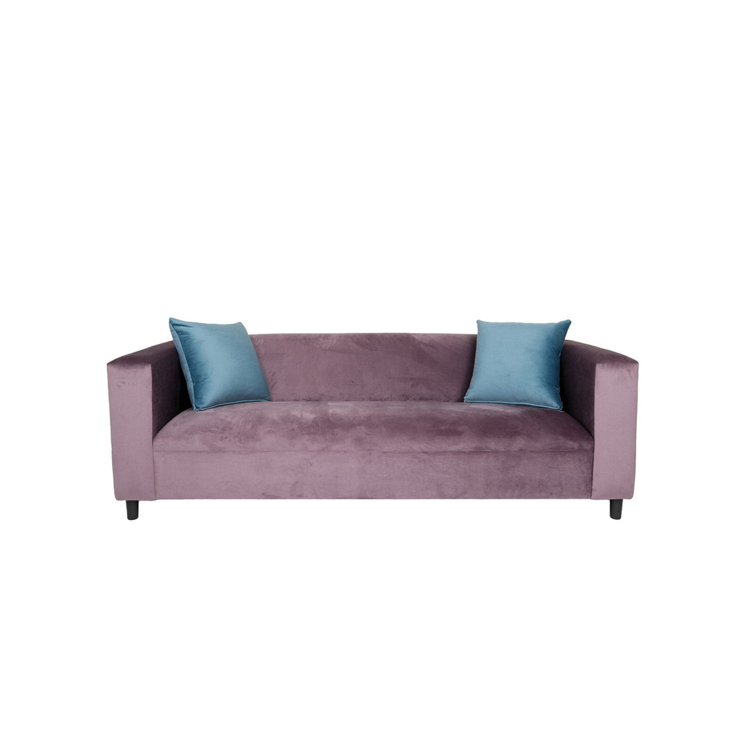 72" Lavender Velvet Sofa And Toss Pillows With Black Legs Image 1