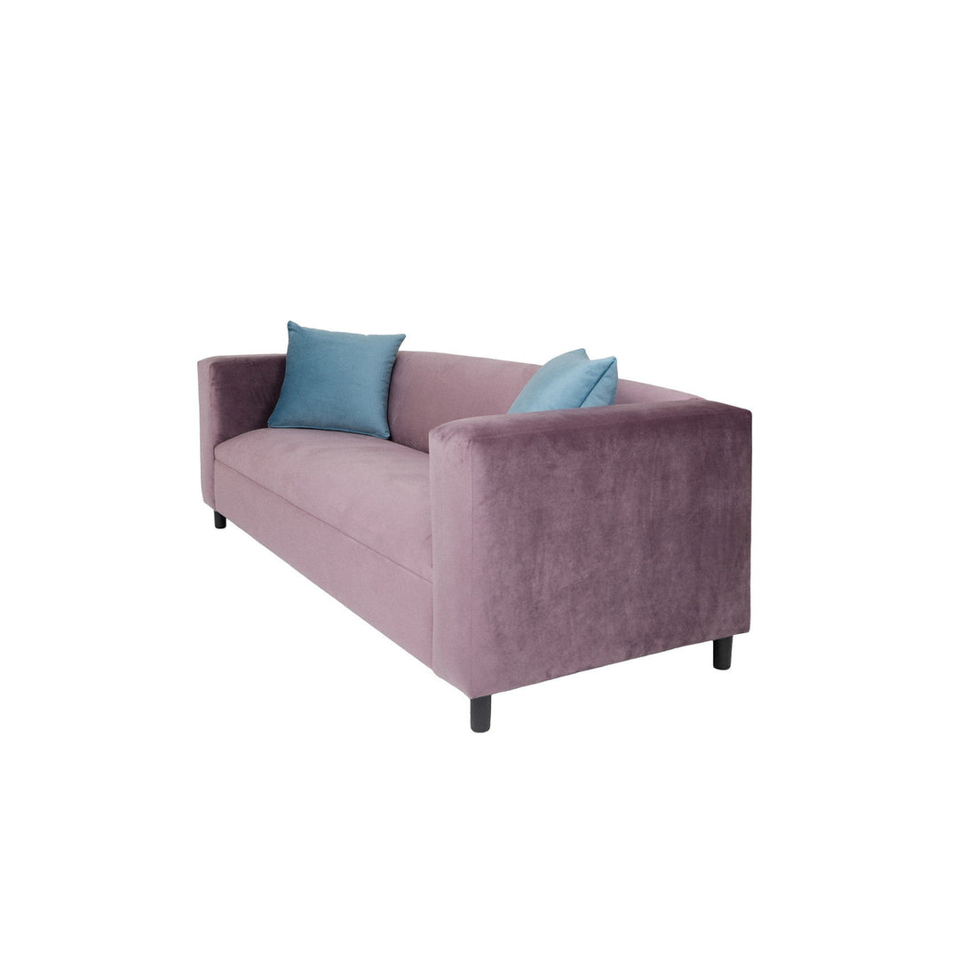 72" Lavender Velvet Sofa And Toss Pillows With Black Legs Image 2