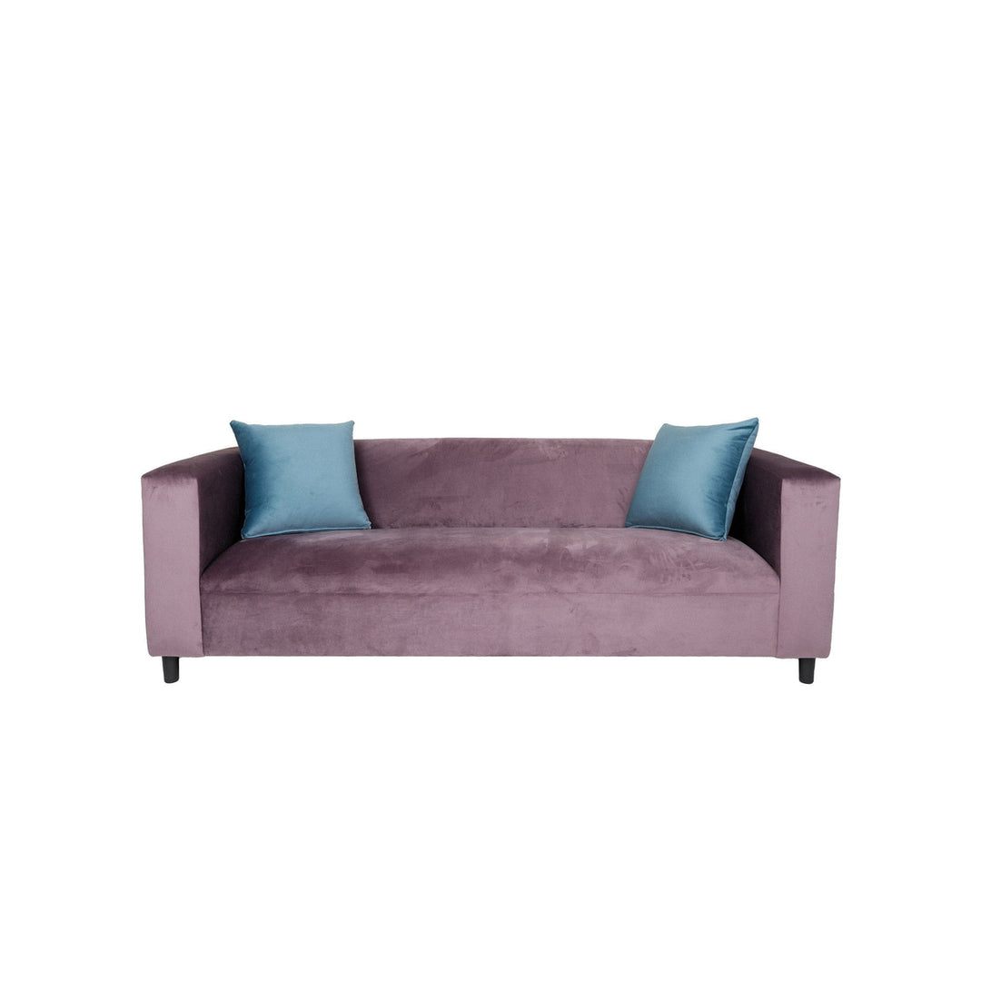 72" Lavender Velvet Sofa And Toss Pillows With Black Legs Image 3