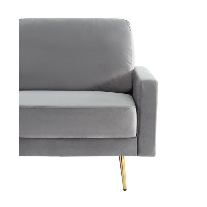 72" Gray Velvet Sofa With Brass Legs Image 6