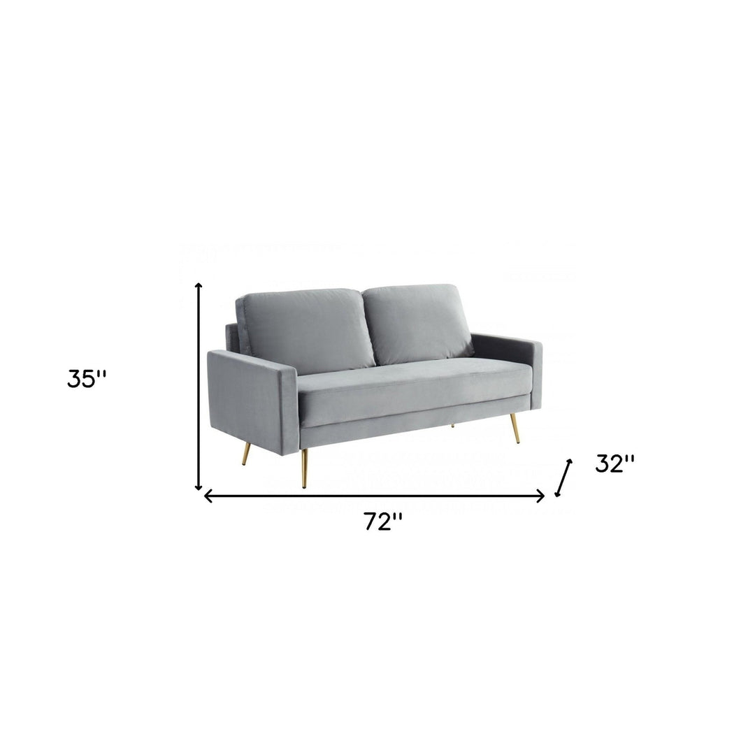 72" Gray Velvet Sofa With Brass Legs Image 7