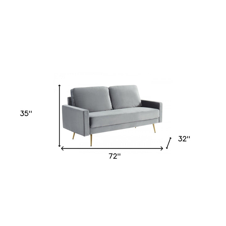 72" Gray Velvet Sofa With Brass Legs Image 7