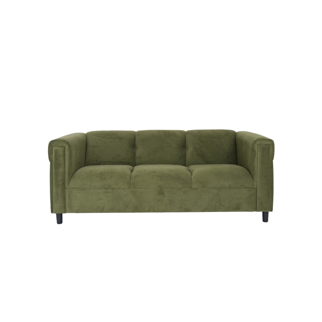 72" Moss Green Suede Sofa With Black Legs Image 1