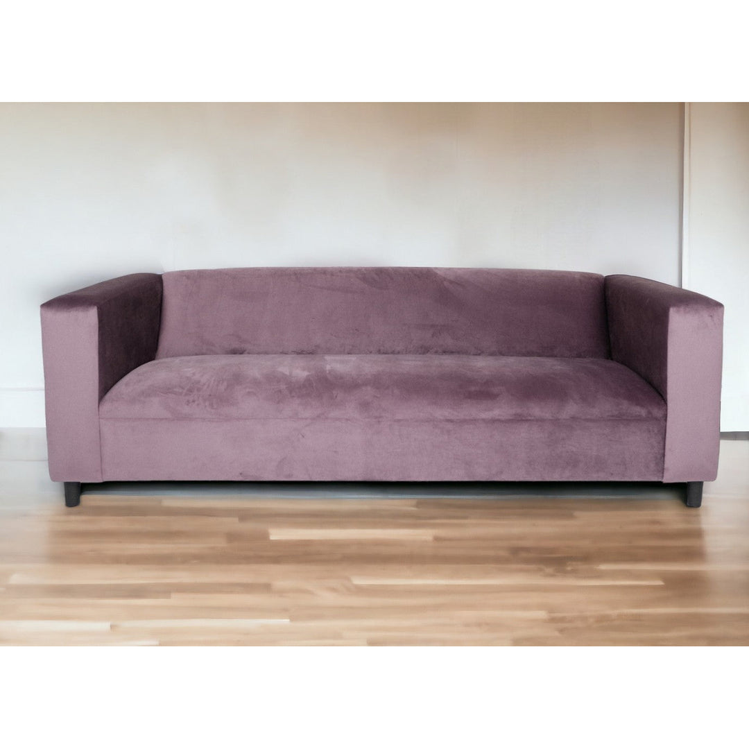 72" Lavender Velvet Sofa With Black Legs Image 5