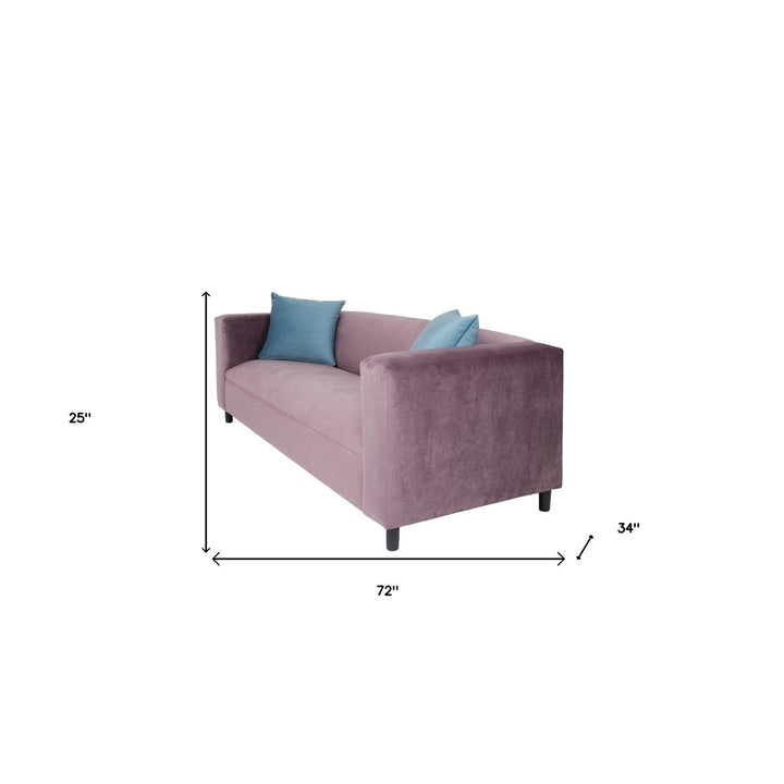 72" Lavender Velvet Sofa And Toss Pillows With Black Legs Image 4