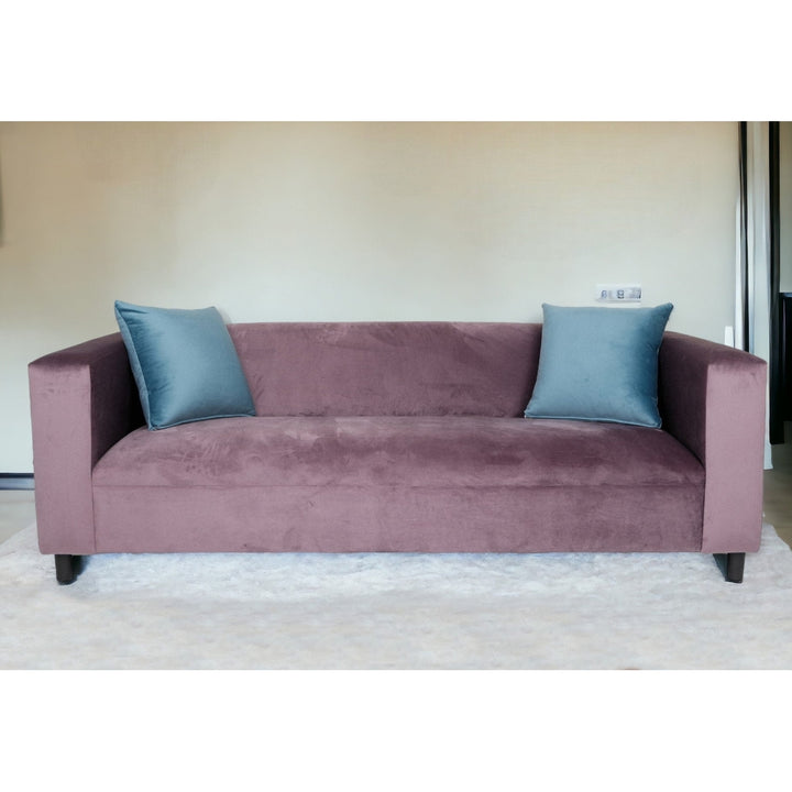 72" Lavender Velvet Sofa And Toss Pillows With Black Legs Image 5