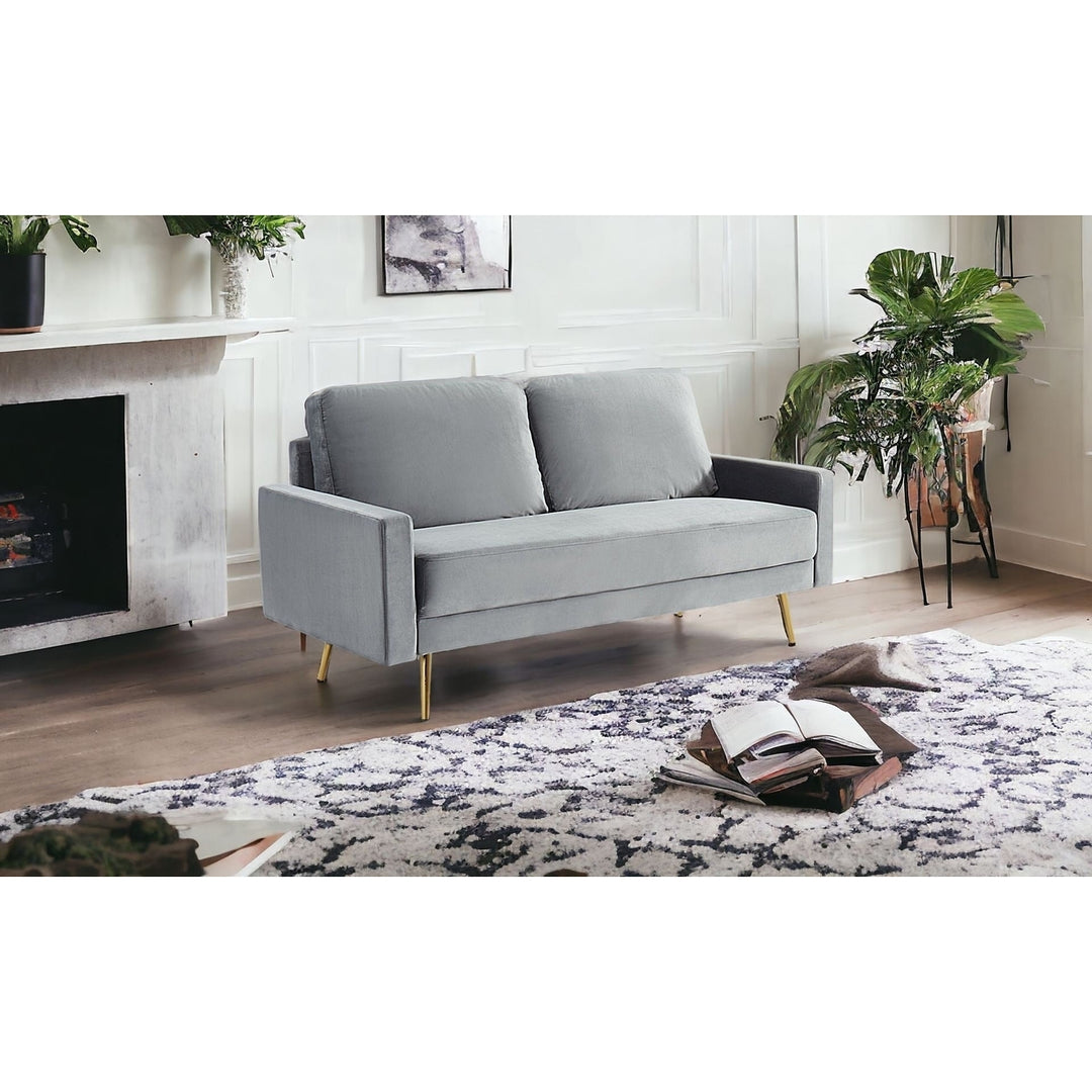 72" Gray Velvet Sofa With Brass Legs Image 8