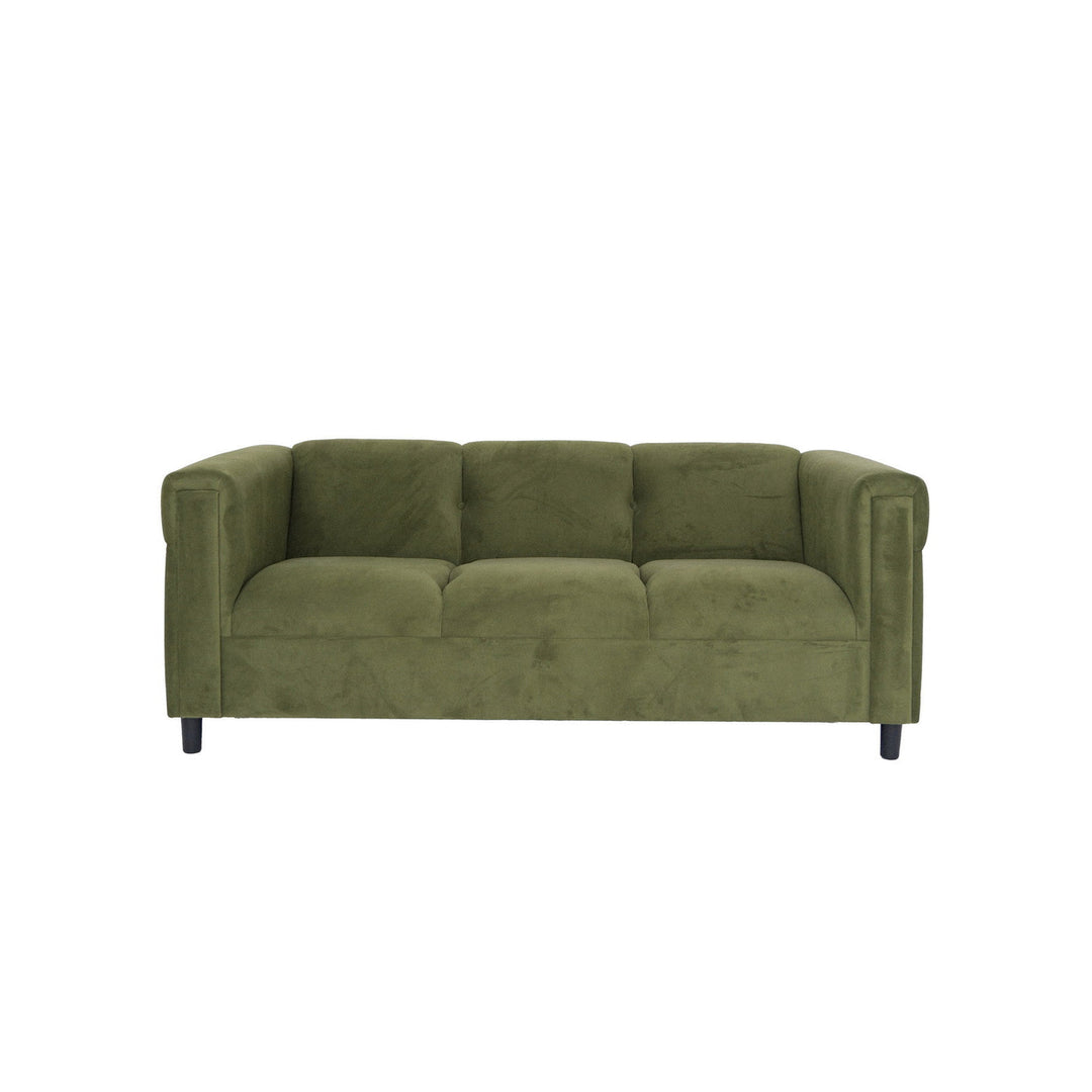 72" Moss Green Suede Sofa With Black Legs Image 3