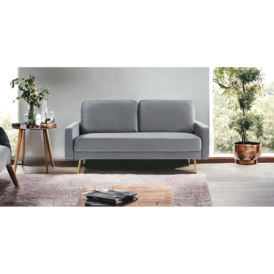 72" Gray Velvet Sofa With Brass Legs Image 9