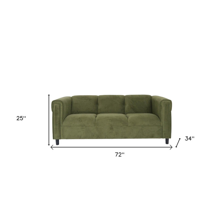 72" Moss Green Suede Sofa With Black Legs Image 4