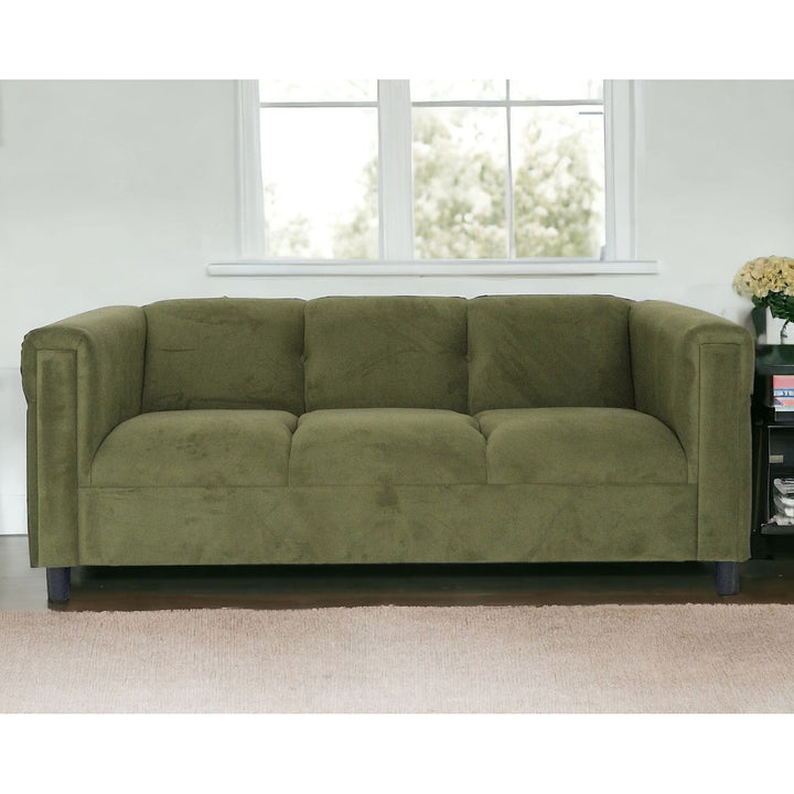 72" Moss Green Suede Sofa With Black Legs Image 5