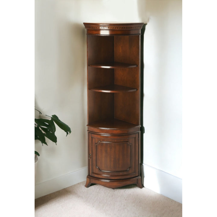 73" Brown Corner Accent Cabinet With Adjustable Shelves Image 5