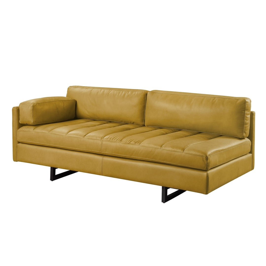 74" Mustard Top Grain Leather Sofa With Black Legs Image 1