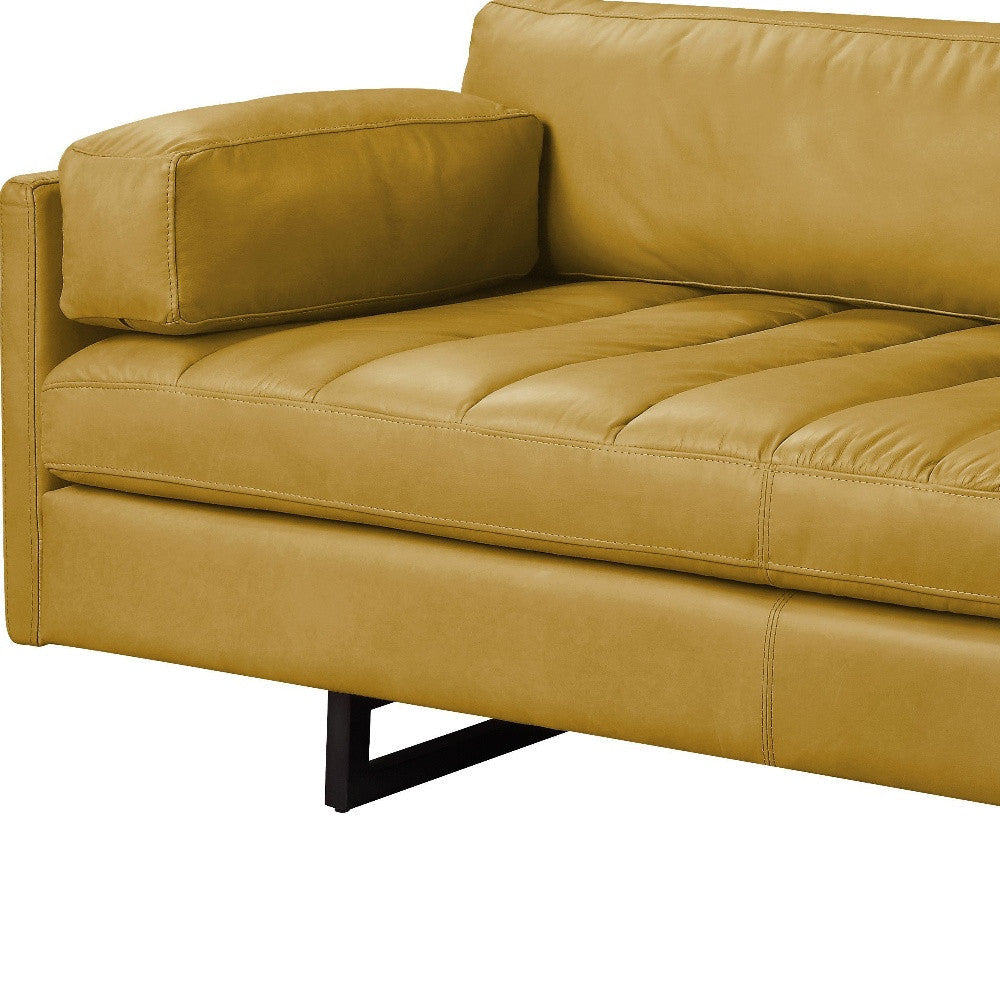 74" Mustard Top Grain Leather Sofa With Black Legs Image 3