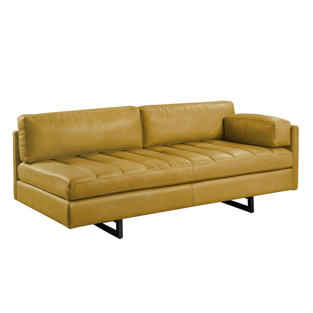 74" Mustard Top Grain Leather Sofa With Black Legs Image 4