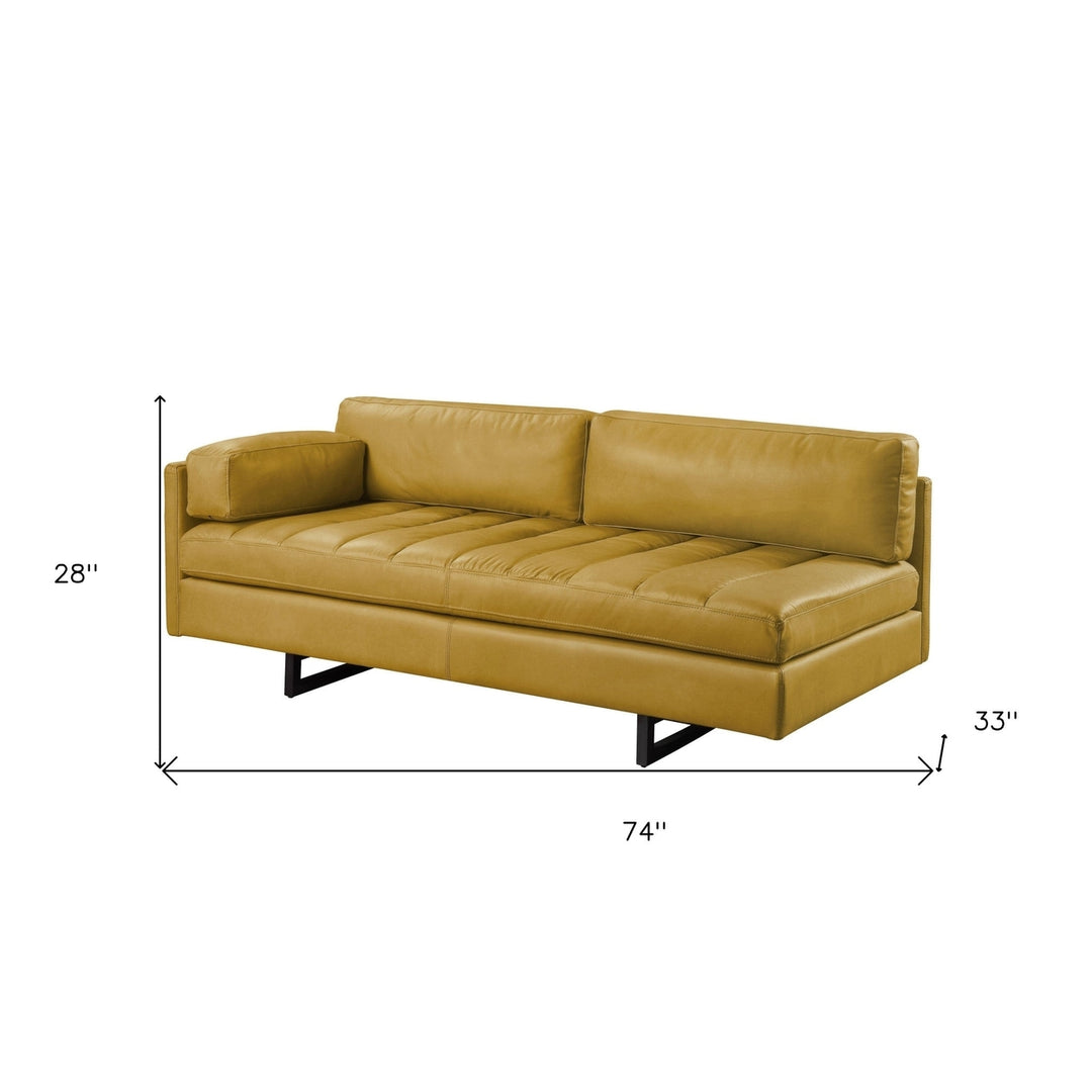 74" Mustard Top Grain Leather Sofa With Black Legs Image 5