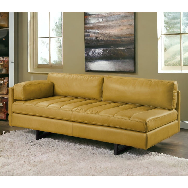 74" Mustard Top Grain Leather Sofa With Black Legs Image 6