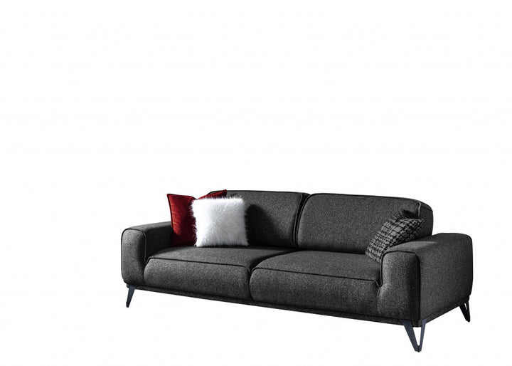 90" Dark Gray Linen Sleeper Sofa And Toss Pillows With Silver Legs Image 2