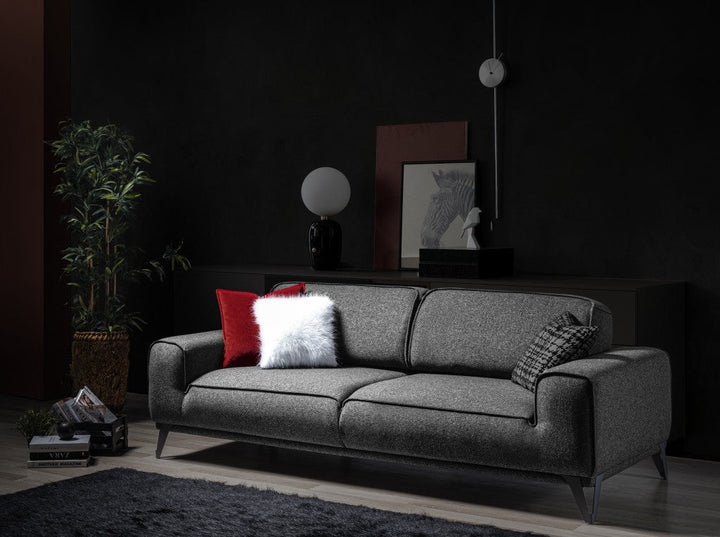 90" Dark Gray Linen Sleeper Sofa And Toss Pillows With Silver Legs Image 3