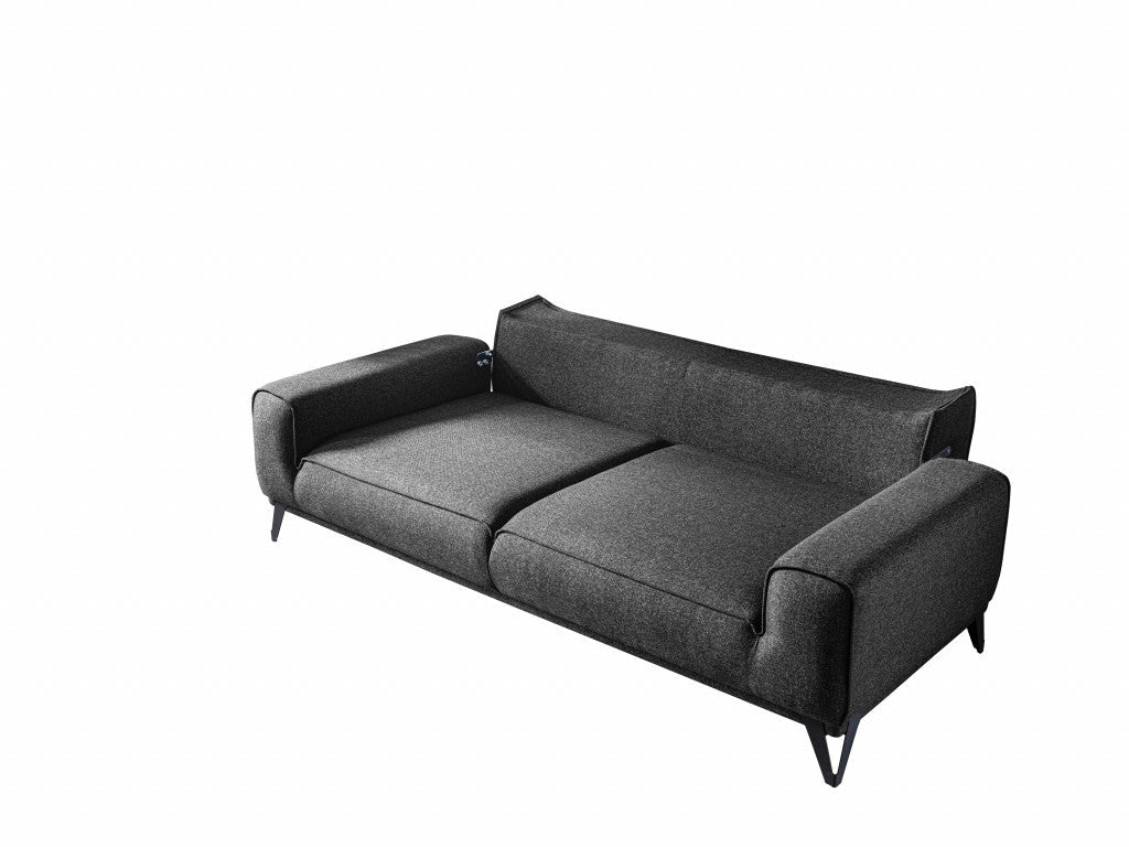 90" Dark Gray Linen Sleeper Sofa And Toss Pillows With Silver Legs Image 5