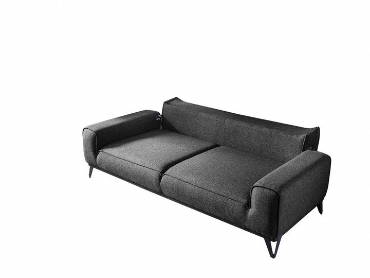 90" Dark Gray Linen Sleeper Sofa And Toss Pillows With Silver Legs Image 5