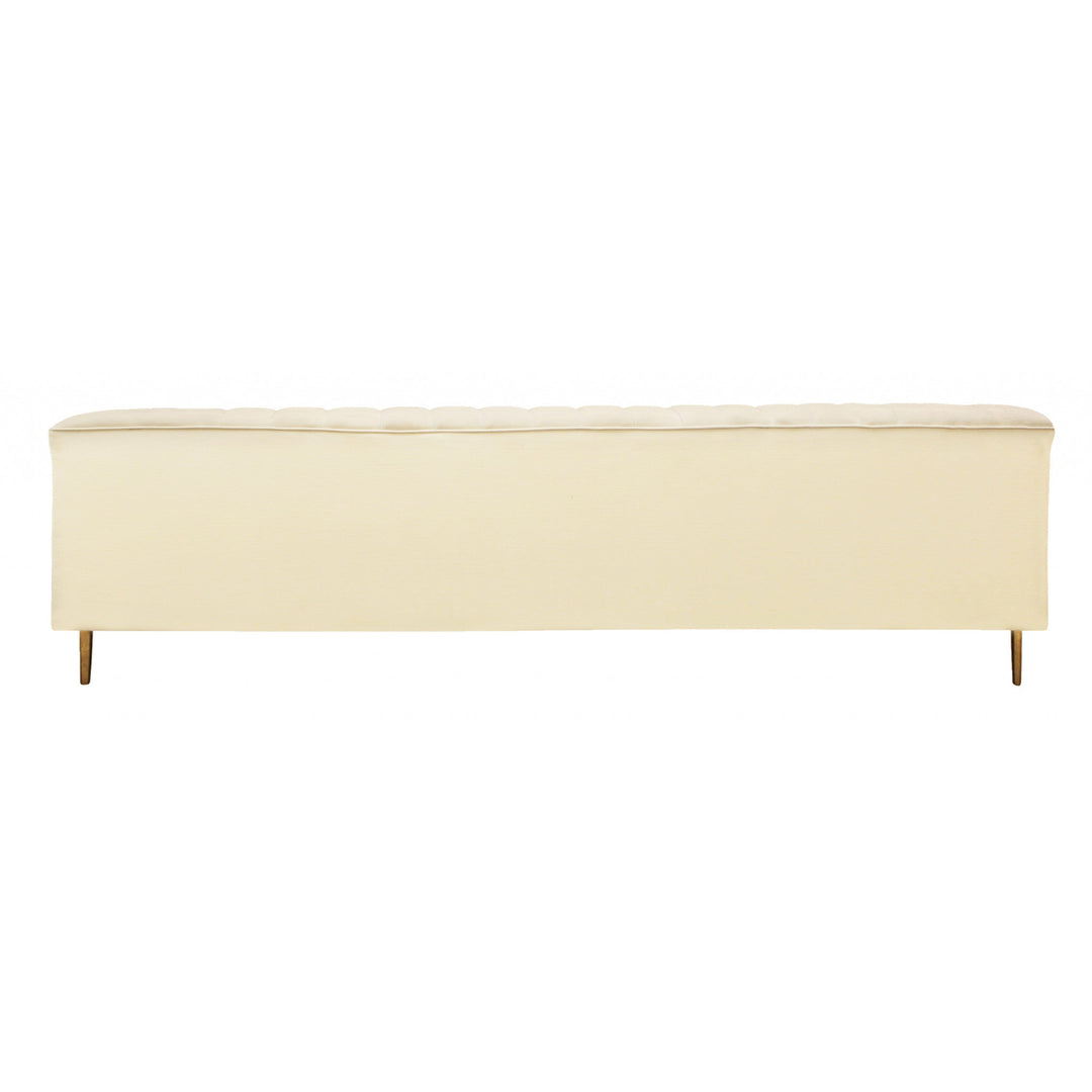 90" Ivory Velvet Sofa And Toss Pillows With Gold Legs Image 6