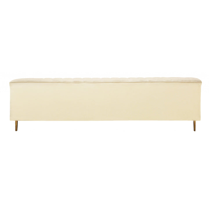 90" Ivory Velvet Sofa And Toss Pillows With Gold Legs Image 6