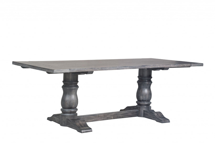 88" Light Gray And Gray Solid Wood Trestle Base Dining Image 1