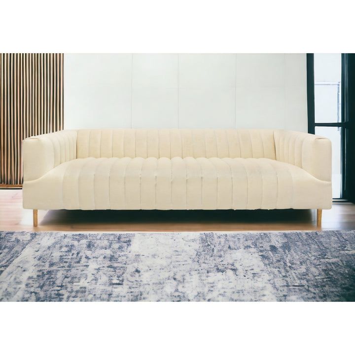 90" Ivory Velvet Sofa And Toss Pillows With Gold Legs Image 10