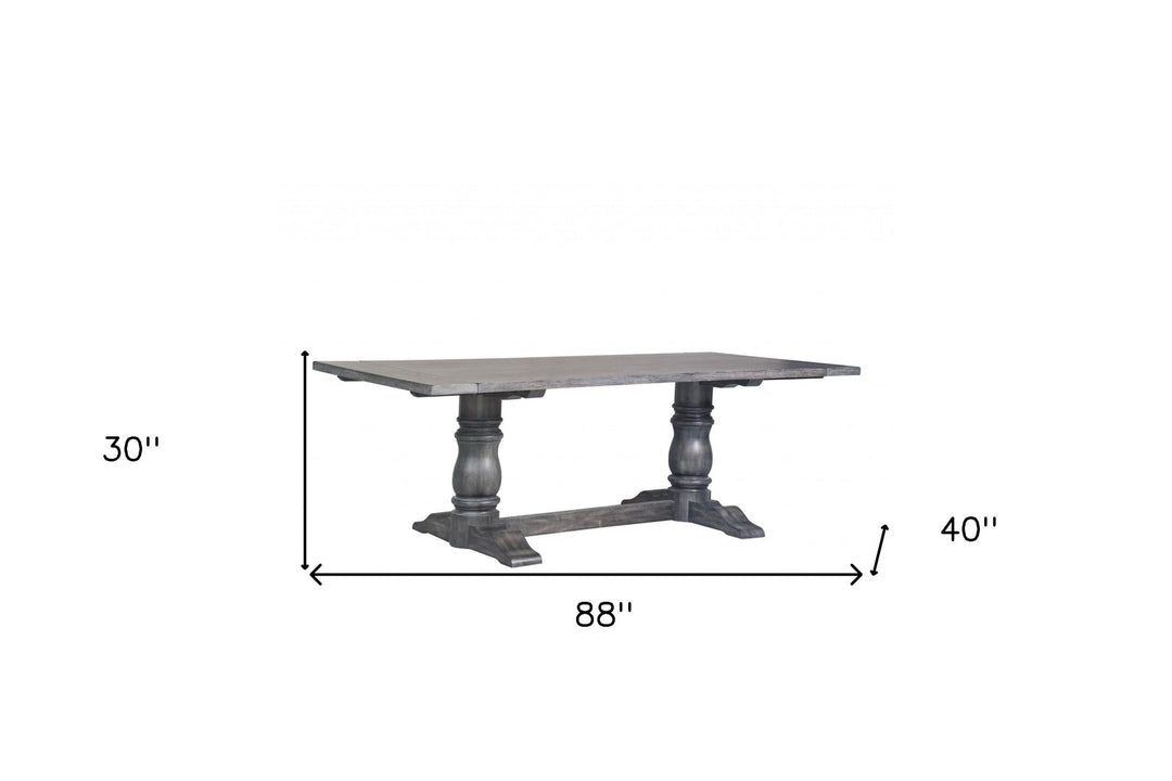 88" Light Gray And Gray Solid Wood Trestle Base Dining Image 3