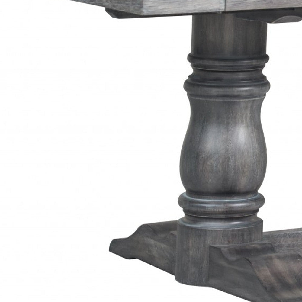 88" Light Gray And Gray Solid Wood Trestle Base Dining Image 4