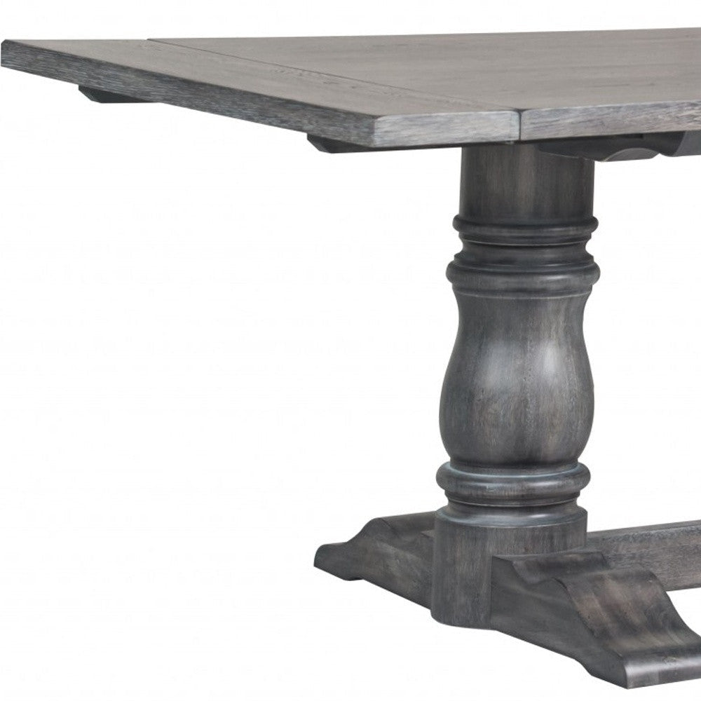 88" Light Gray And Gray Solid Wood Trestle Base Dining Image 5