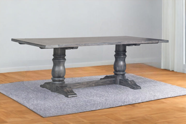 88" Light Gray And Gray Solid Wood Trestle Base Dining Image 6