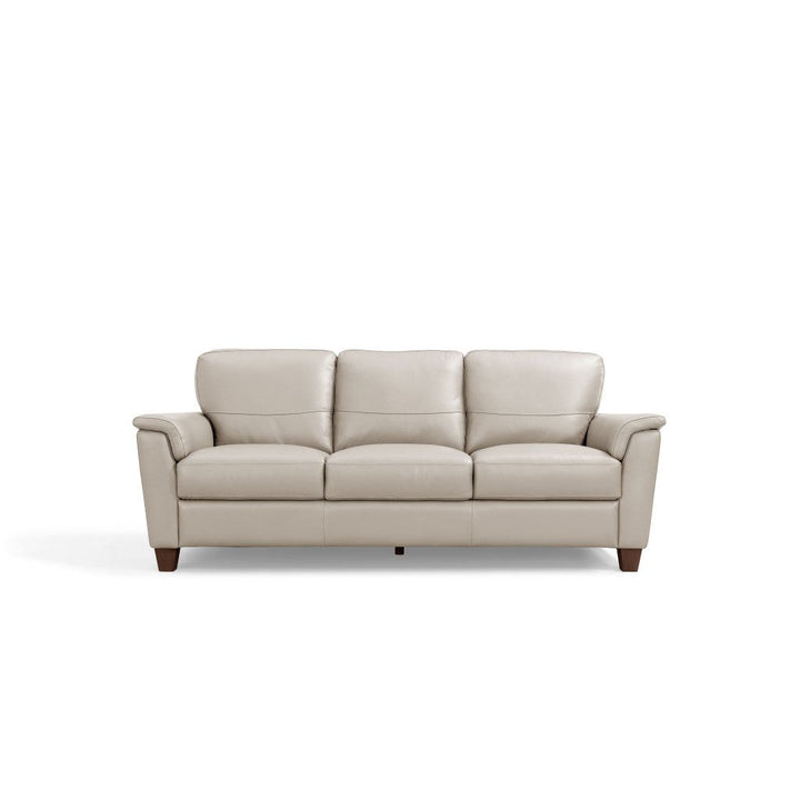 85" Beige Leather Sofa With Black Legs Image 1