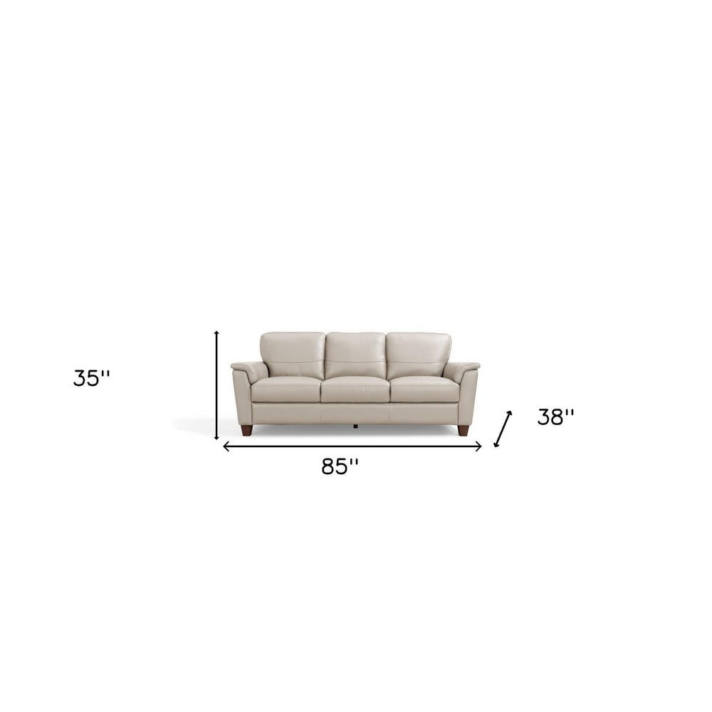 85" Beige Leather Sofa With Black Legs Image 2