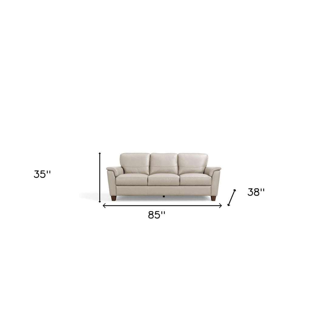 85" Beige Leather Sofa With Black Legs Image 2