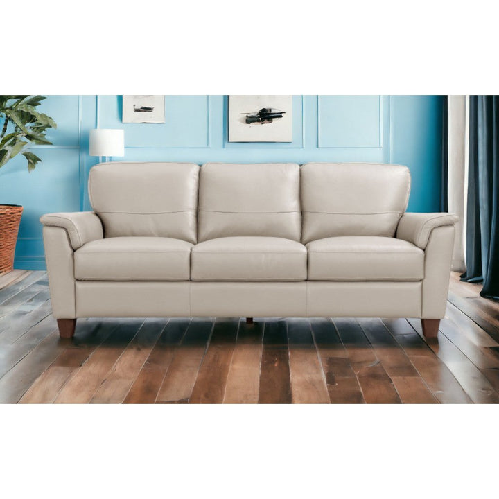 85" Beige Leather Sofa With Black Legs Image 5