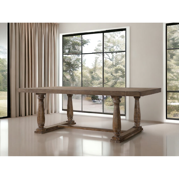 88" Light Gray And Gray Solid Wood Trestle Base Dining Image 1