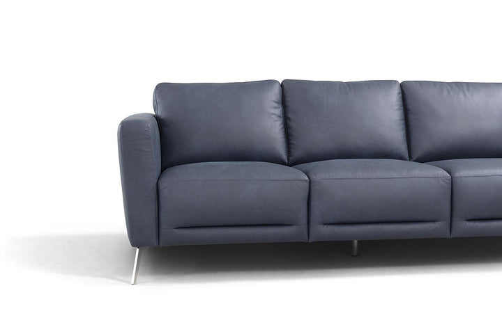 85" Blue Leather Sofa With Black Legs Image 4