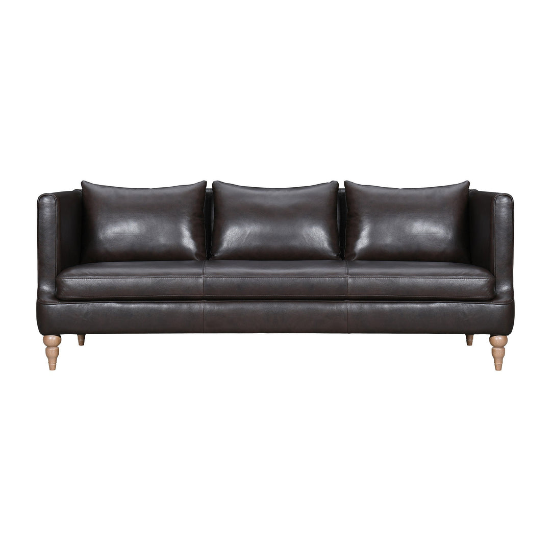 85" Dark Brown Leather Sofa With Brown Legs Image 1