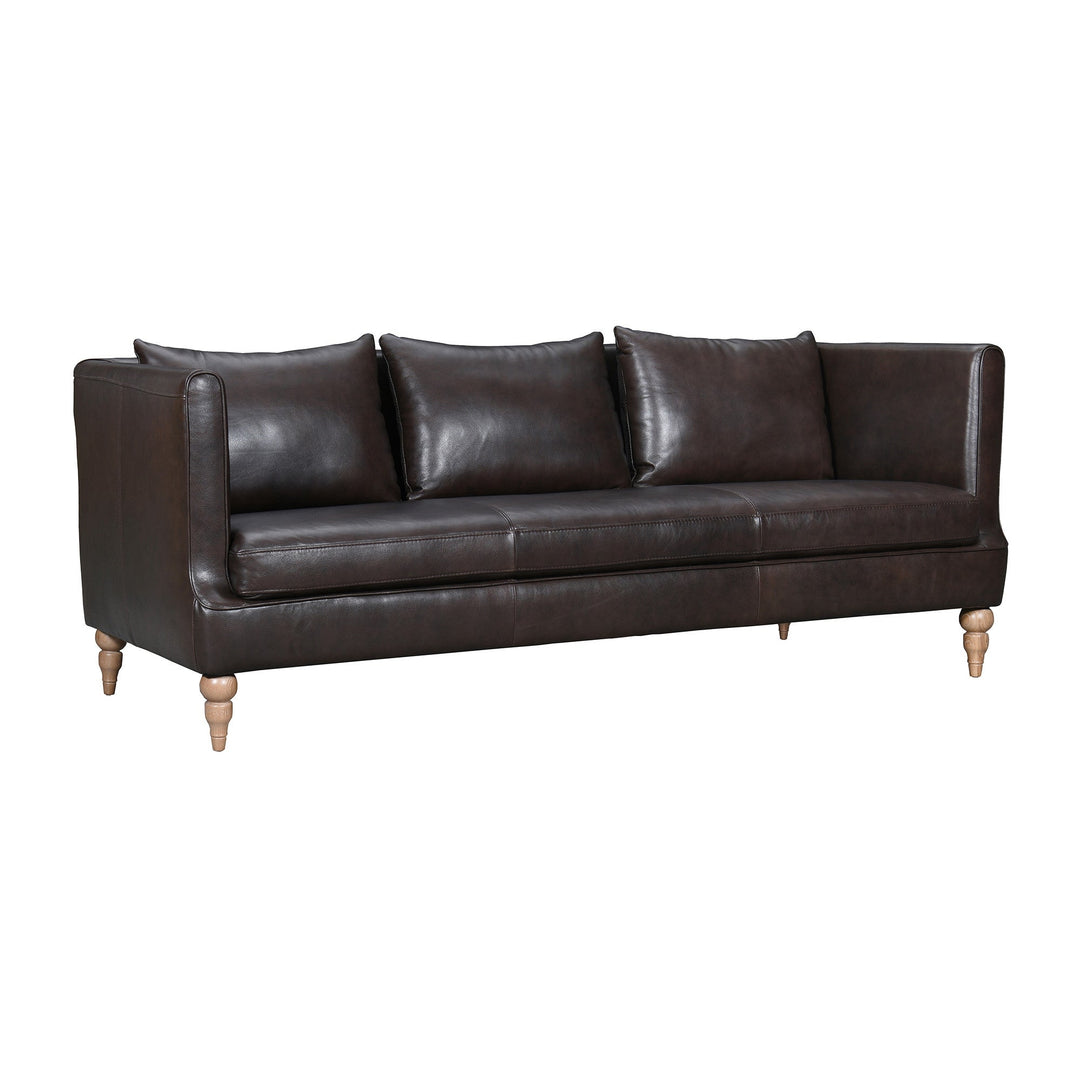 85" Dark Brown Leather Sofa With Brown Legs Image 2