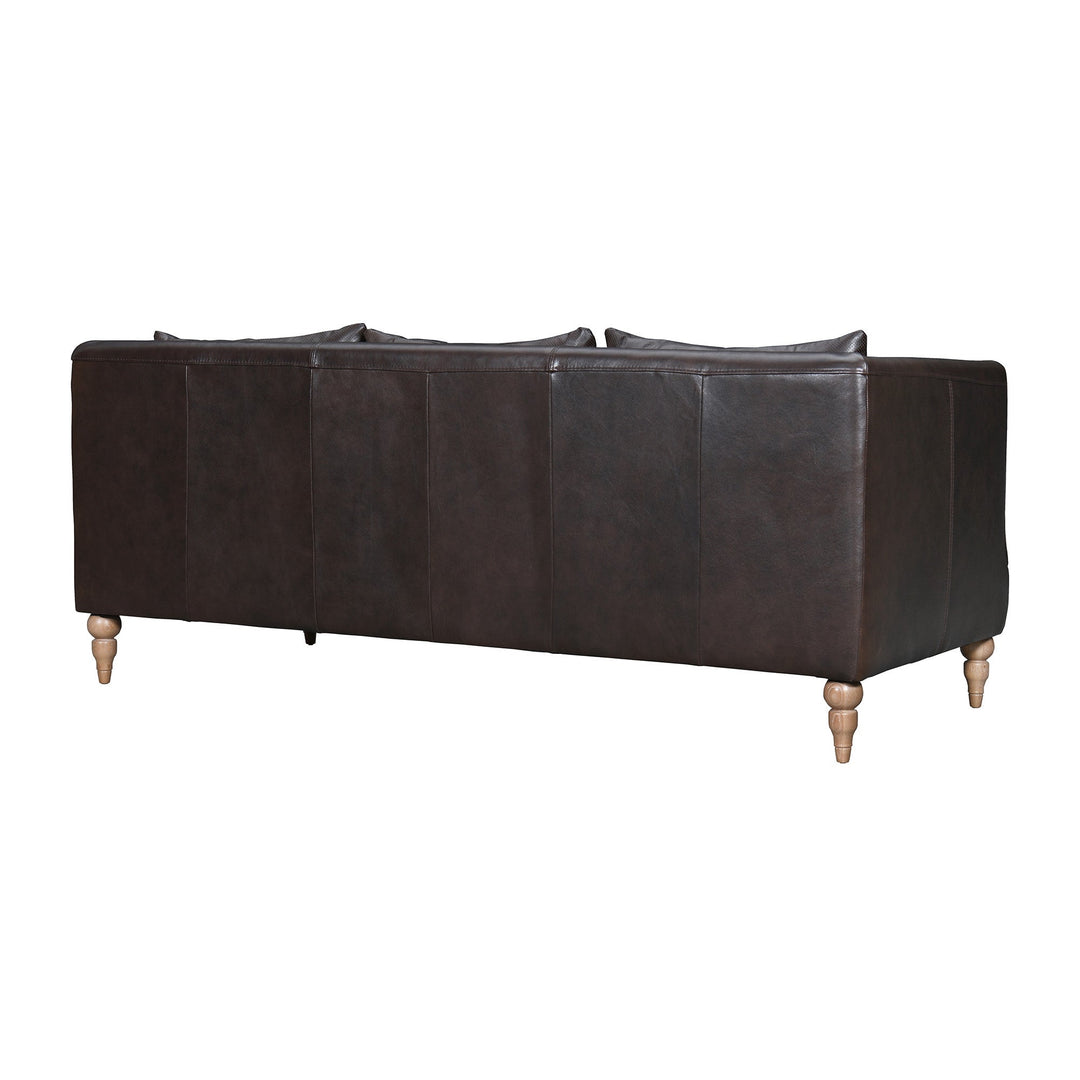 85" Dark Brown Leather Sofa With Brown Legs Image 3