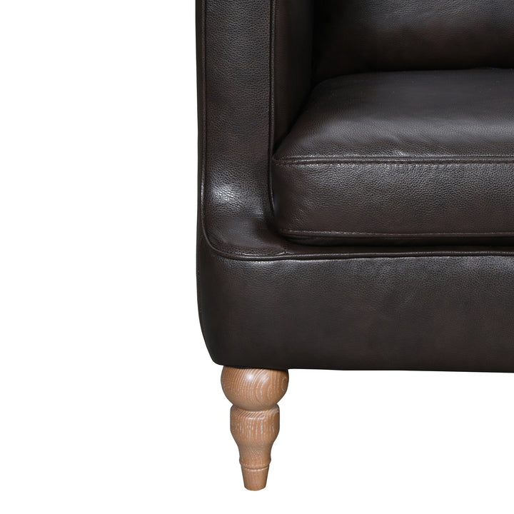 85" Dark Brown Leather Sofa With Brown Legs Image 4