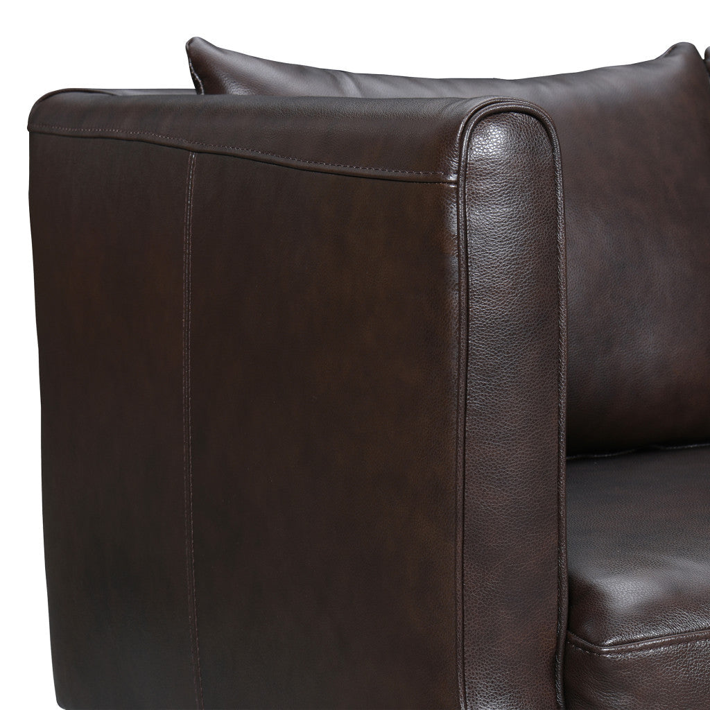 85" Dark Brown Leather Sofa With Brown Legs Image 5