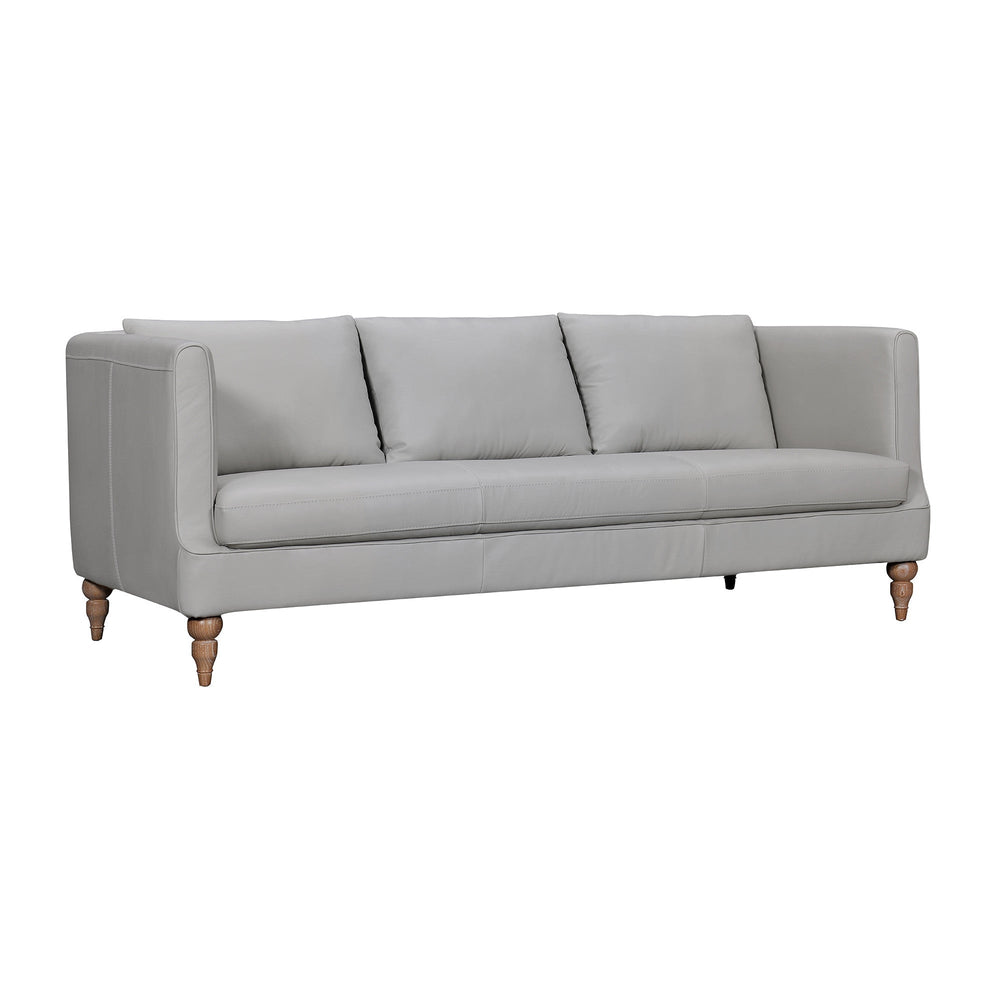 85" Gray Leather Sofa With Brown Legs Image 2