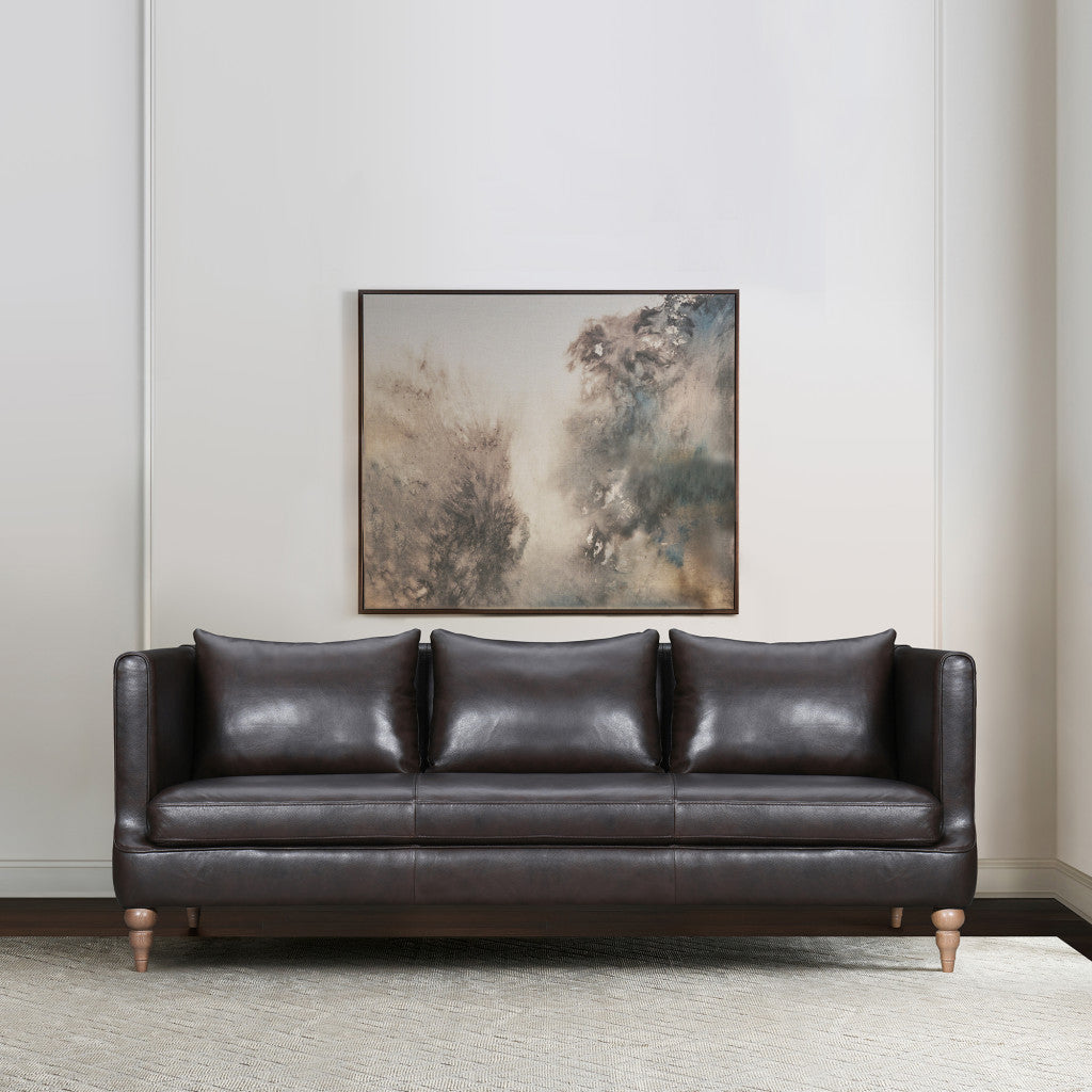 85" Dark Brown Leather Sofa With Brown Legs Image 8