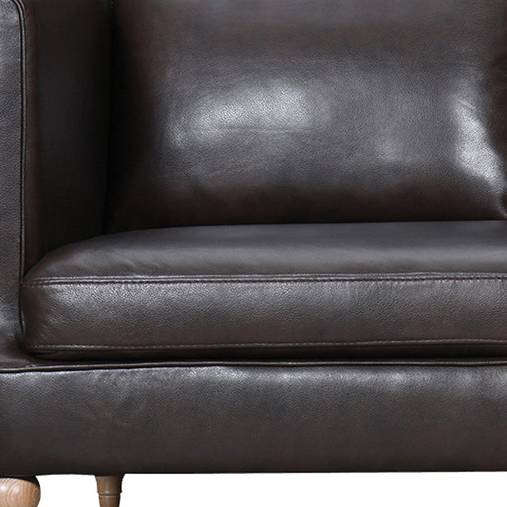 85" Dark Brown Leather Sofa With Brown Legs Image 9