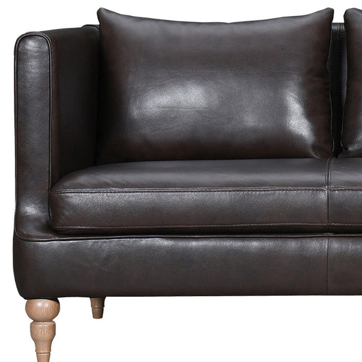 85" Dark Brown Leather Sofa With Brown Legs Image 10