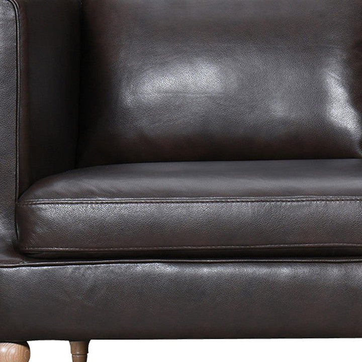 85" Dark Brown Leather Sofa With Brown Legs Image 11