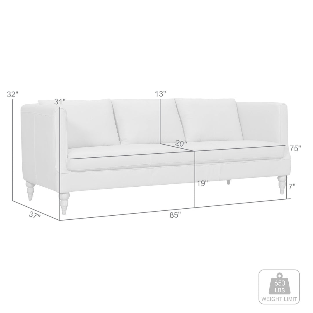 85" Gray Leather Sofa With Brown Legs Image 7